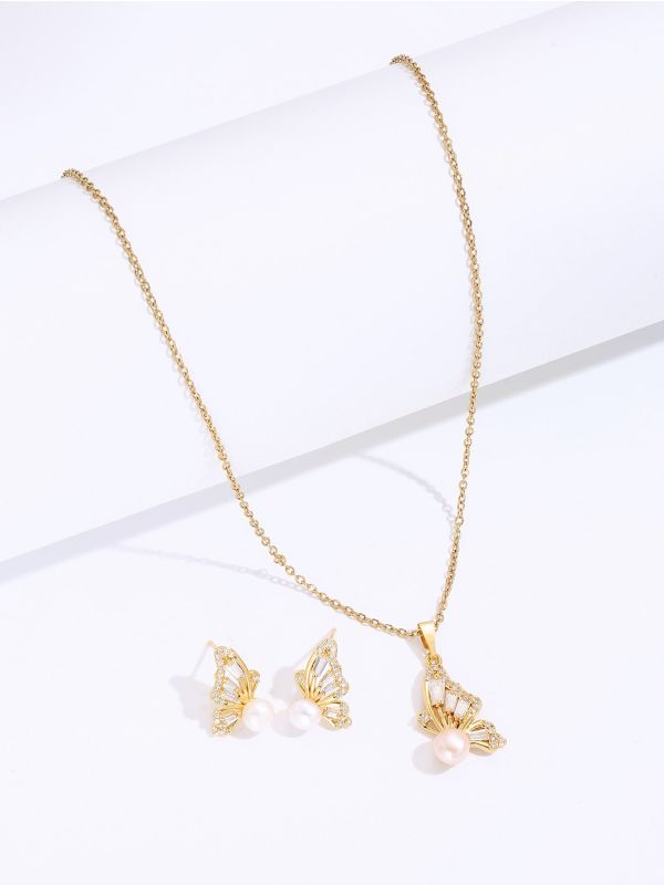 3pcs 18K Gold Plated Zircon Butterfly Decor Jewelry Set