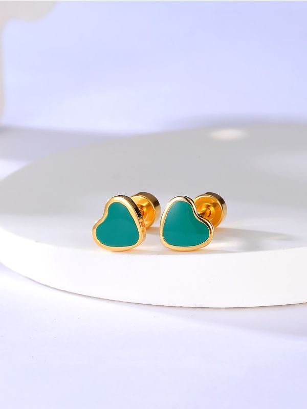 18K Gold Plated Heart Stud Earrings