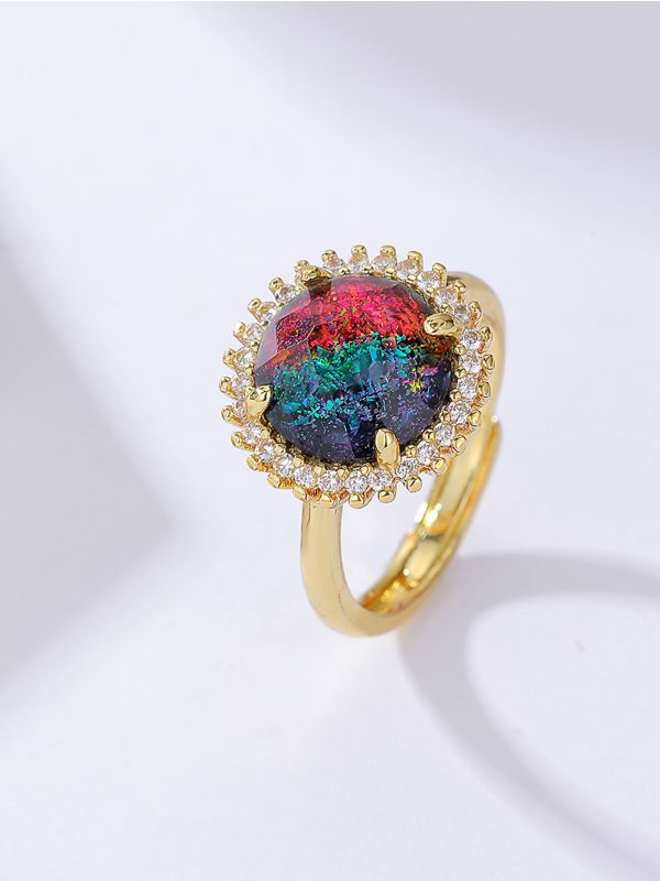 18K Gold Plated Opal Round Decor Ring