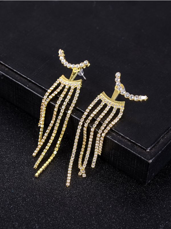 14K Gold Plated Rhinestone Tassel Earring Jackets