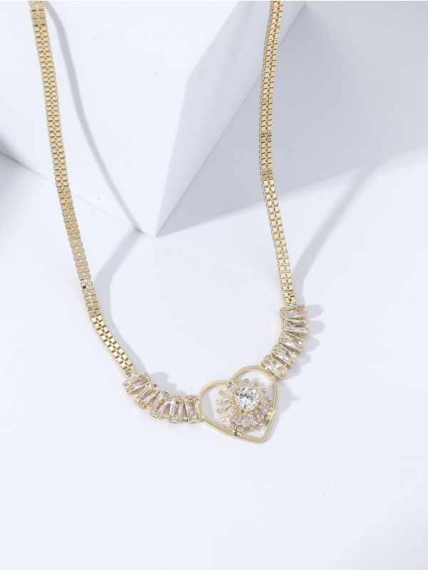 18K Gold Plated Zircon Decor Heart Charm Necklace