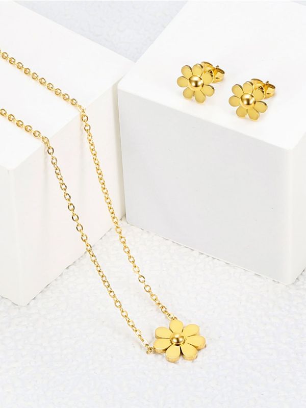 3pcs 18K Gold Plated Flower Decor Jewelry Set