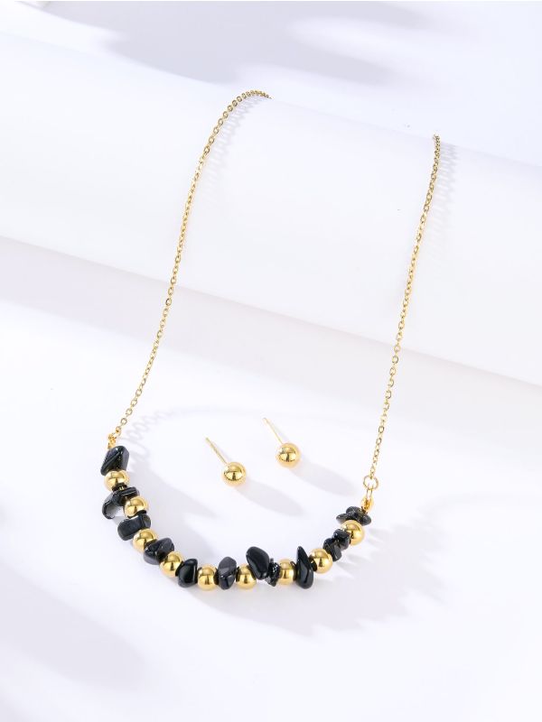 3pcs 18K Gold Plated Bead Decor Jewelry Set