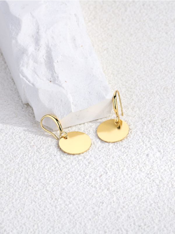 18K Gold Plated Round Decor Drop Earrings