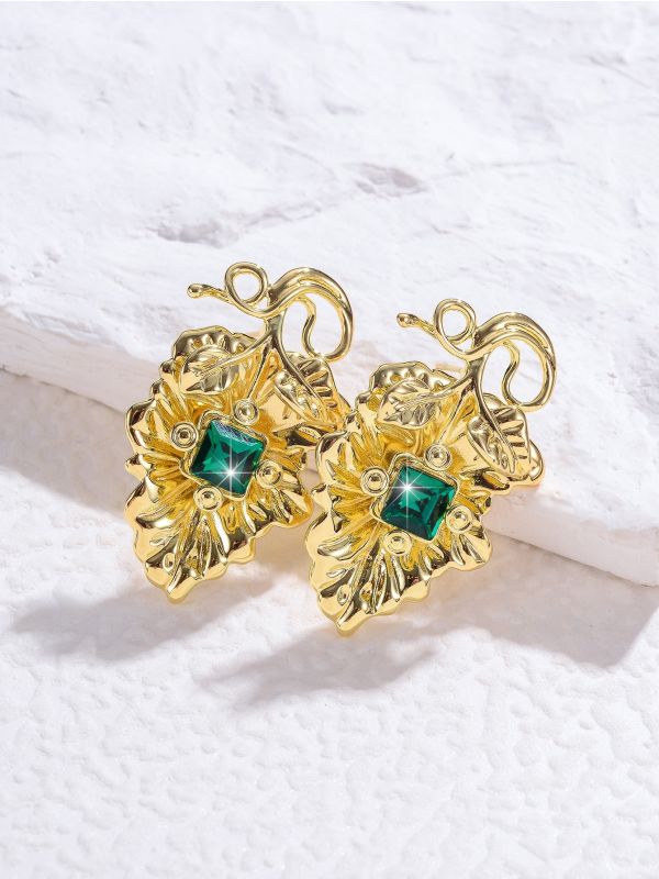 14K Gold Plated Zircon Decor Earrings