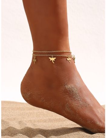 18K Gold Plated Dragonfly Charm Layered Anklet