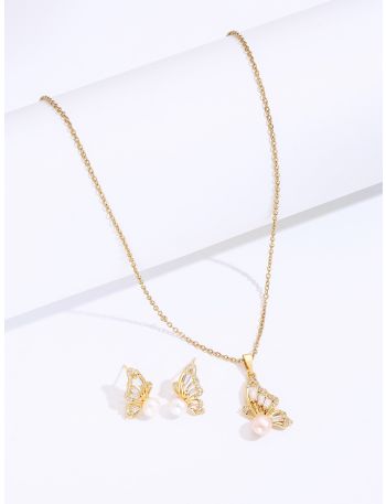 3pcs 18K Gold Plated Zircon Butterfly Decor Jewelry Set