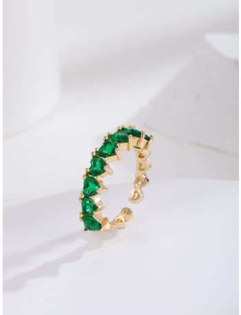 18K Gold Plated Zircon Heart Decor Cuff Ring