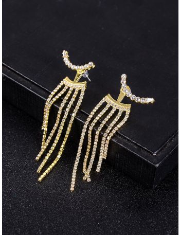 14K Gold Plated Rhinestone Tassel Earring Jackets