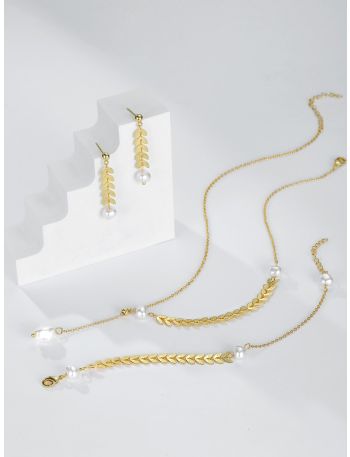 4pcs 18K Gold Plated Faux Pearl Decor Jewelry Set