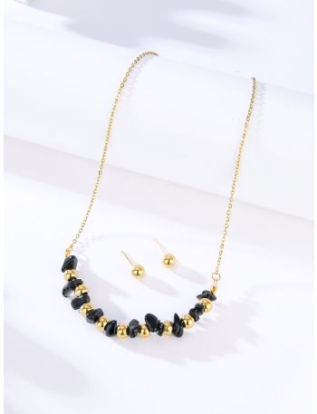 3pcs 18K Gold Plated Bead Decor Jewelry Set