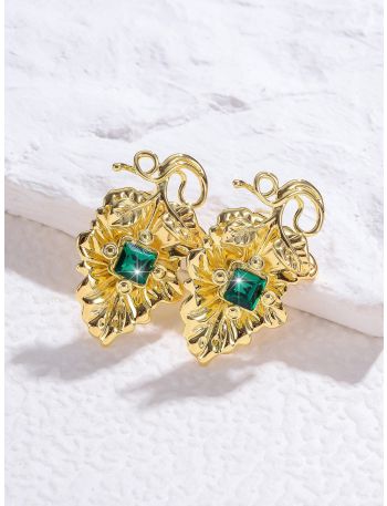 14K Gold Plated Zircon Decor Earrings