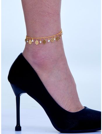 18K Gold Plated Round & Faux Pearl Charm Anklet